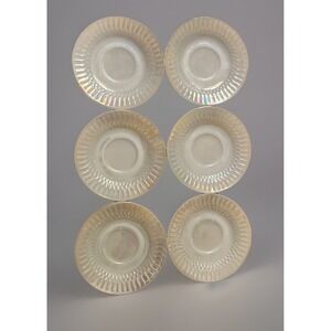 Vintage Federal Glass Moonglow Iridescent White Tea/Coffee Saucers (Set Of 6)